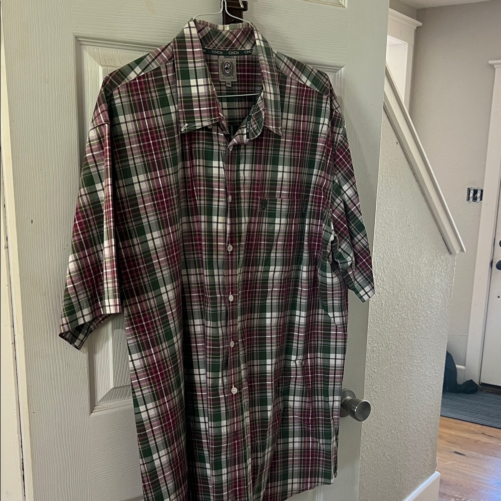 Cinch Men's Plaid Button Down Shirt - Green and Red